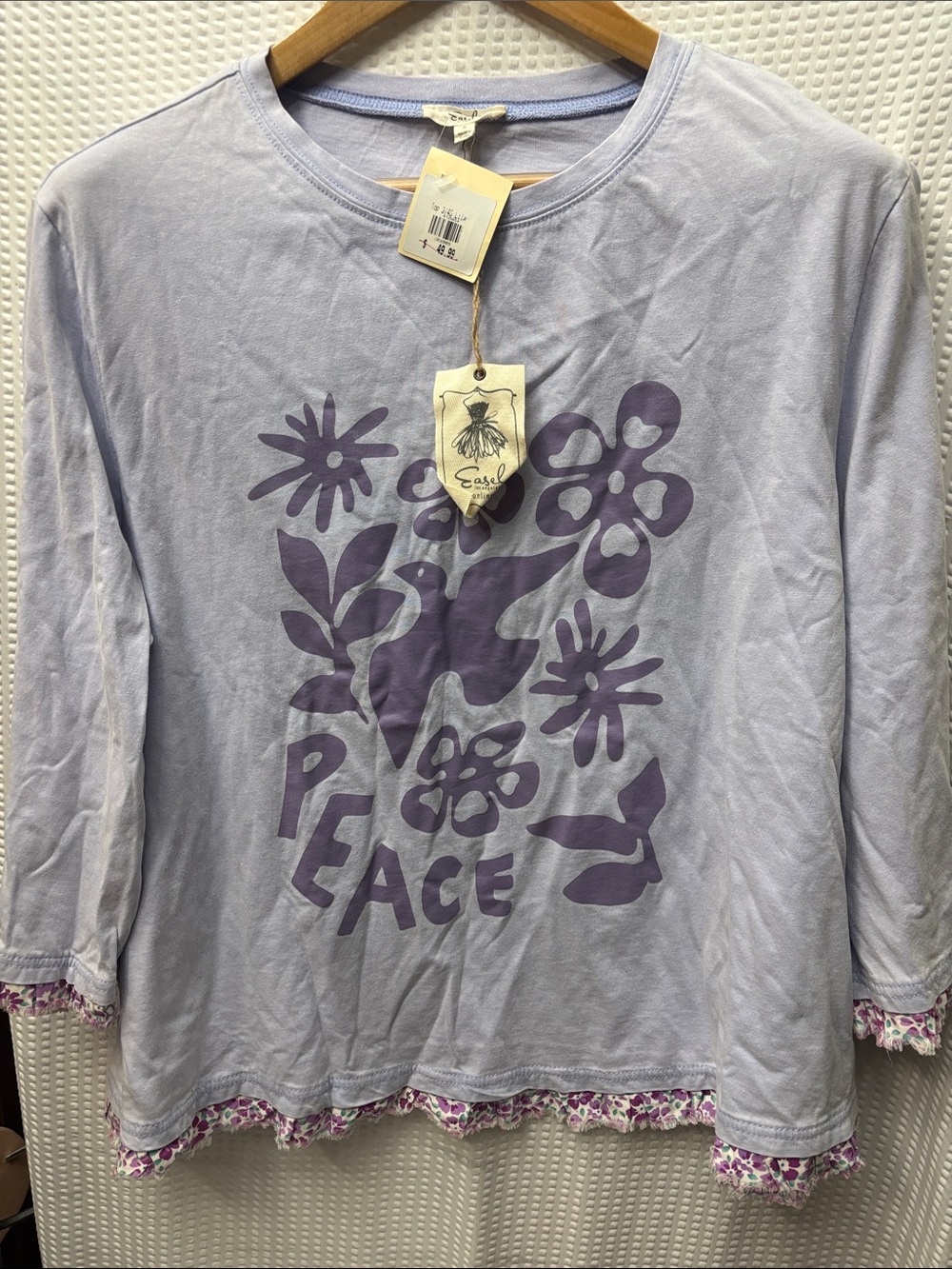 easel Lavender Long-Sleeve Peace Floral Graphic  Women’s Top